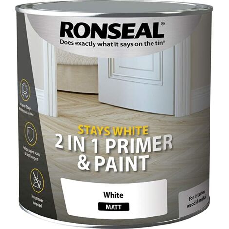 Ronseal Stays White 2 in 1 Primer and Paint - White - Matt - 750ml