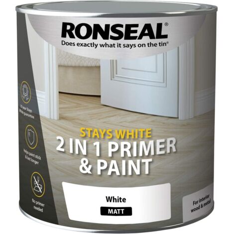 Ronseal Stays White 2 in 1 Primer and Paint - White - Matt - 2.5 Litre