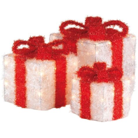 Light Up Christmas Gift Present Boxes - Under Tree Decorations - Red & White (1/5)
