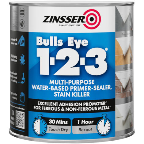 Zinsser Bulls Eye 1-2-3 - Primer-sealer - Stain Killer - 1 Litre - Grey