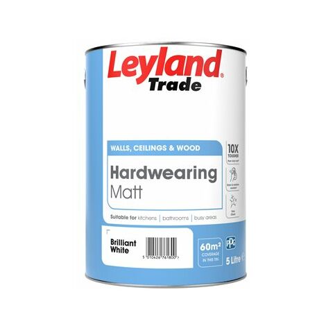 Leyland Trade Hardwearing Matt Paint - Brilliant White - 5L