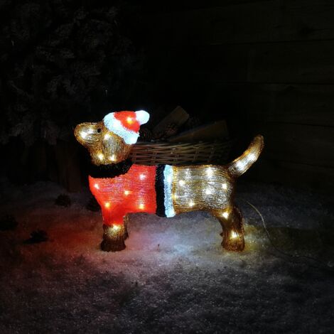 36cm Indoor Outdoor Acrylic Dachshund Christmas Decoration with 48 Ice White LEDs (1/5)