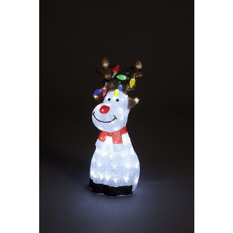 Snowtime Acrylic Sitting Reindeer Multi Coloured leds on Antlers - 50cm Tall
