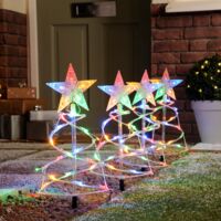 Festive Outdoor Set of 4 Spiral Pathfinder Christmas Trees Lights Multicolour