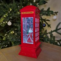 27cm Dual Power LED Christmas Glitter Water Spinner Red Phone Box Santa Scene