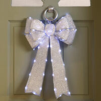 Christmas Light Up Door Bow 40cm x 60cm Battery Operated - Silver