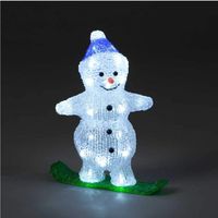 Acrylic Snowman Snowboarding Christmas Decoration - 29cm - 30 Ice White LED's