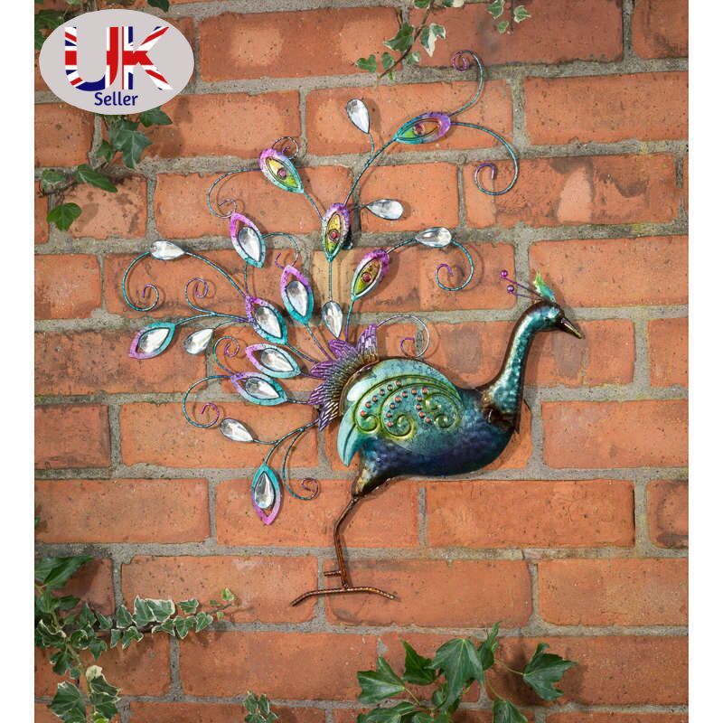 Handfinished Diamante Peacock Wall Art With Jewel Details Front Facing