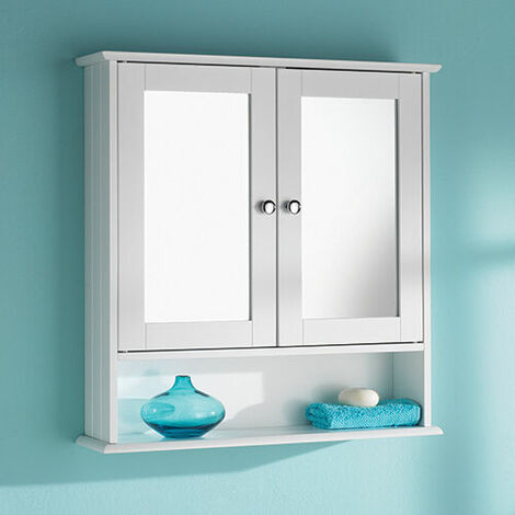 Bathroom Wall-Mounted Cabinet with Mirror Storage Cupboard 2 Doors Storage Shelves Adjustable Wooden 56x13x58cm 