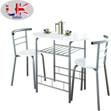 White High Gloss Dining Table and 2 Chairs Set Metal Frame Kitchen - 0075 - WHITE
