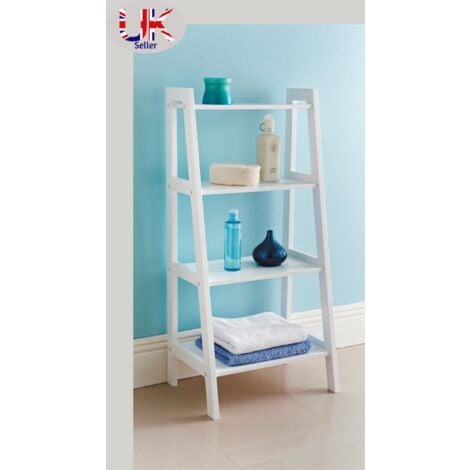 NEW 4-Tier Ladder Shelf, Shelf Spacesaver Open Wood Shelving Unit outlets (White)