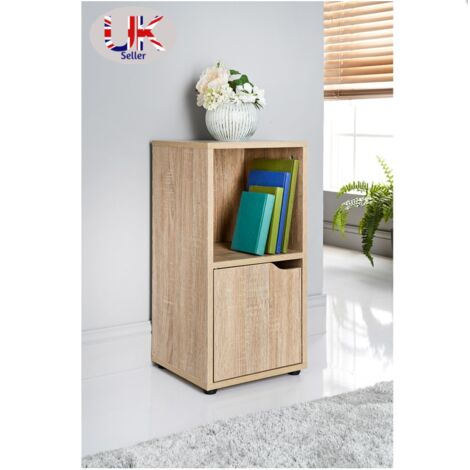 Oak 2 Cube Bookcase Shelving Unit 1 Door Display Cabinet Wood Furniture