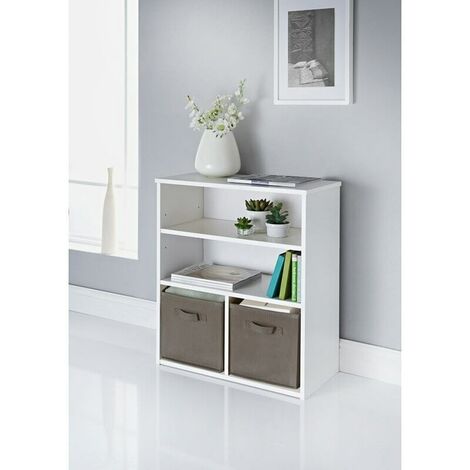Wooden Storage 2 Shelves 2 Cube Storage Basket Shelving Unit