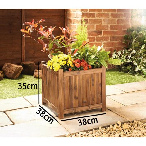 Square Wooden Garden Planters Outdoor Plant Flower Pot Display Box Burntwood