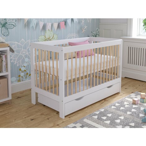 Luca Cot Bed 120x60cm with drawer White Pine