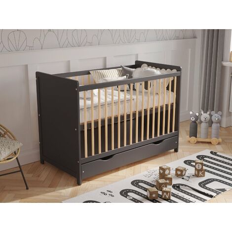 Tokyo Cot Bed 120x60cm with drawer (Anthracite/Pine)