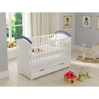 Amie Cot Bed 120x60cm with drawer (White/Blue)