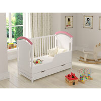 Pink Amie Cot with Drawer and Safety Wooden Barrier 120 x 60cm - Pink