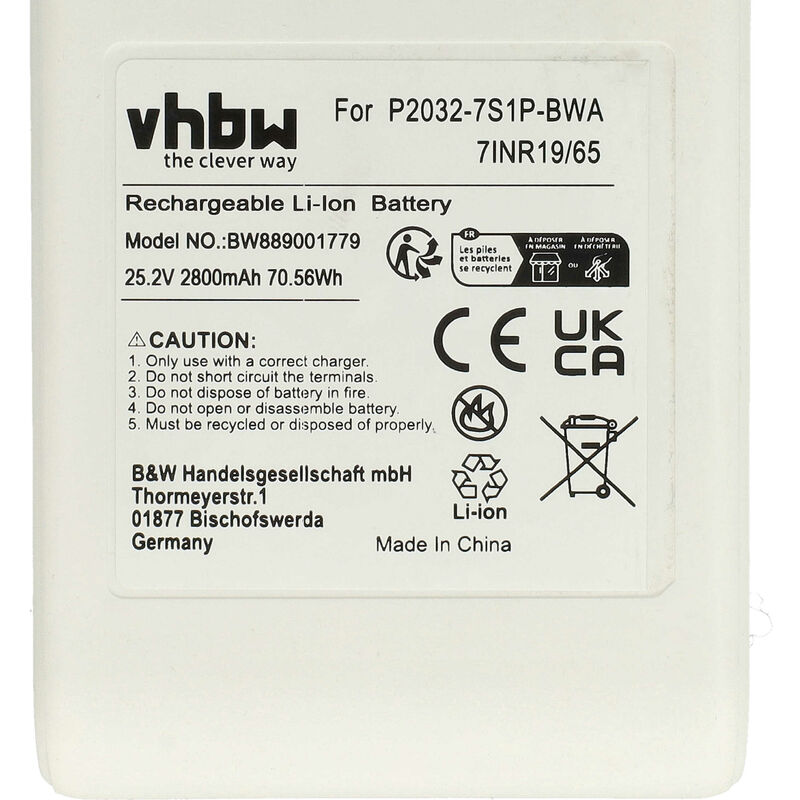 vhbw batteria compatibile con Xiaomi G10 Plus, aspirapolvere bianco  (2800mAh, 25,2V, Li-Ion)