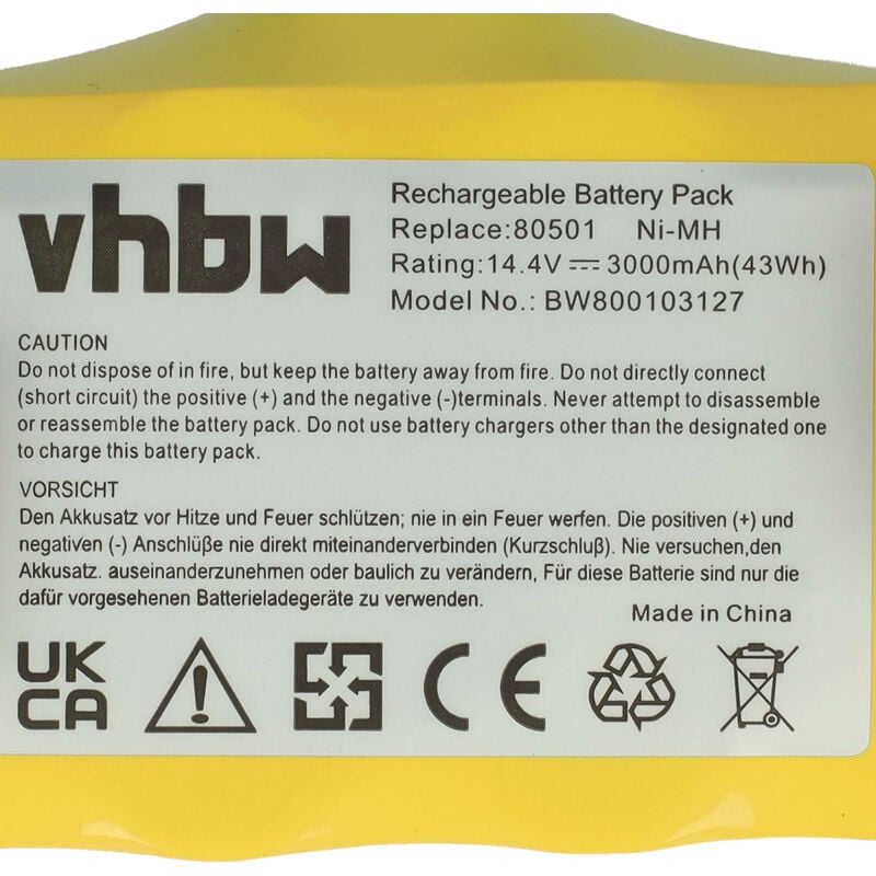 vhbw batteria compatibile con iRobot Roomba R3 500, APS 500 aspirapolvere, Home  Cleaner (3000mAh, 14,4V, NiMH)