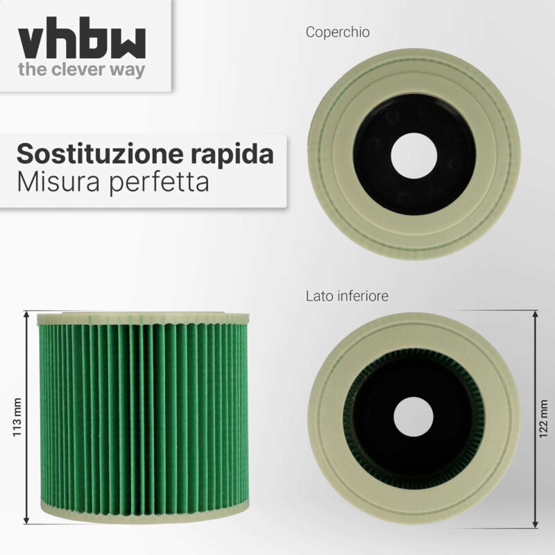 vhbw filtro a pieghe piatte compatibile con Kärcher A 2524 PT, A 2574 Me, A  2534 pt, A 2554 Me aspiratore umido/secco - Cartuccia filtrante, verde