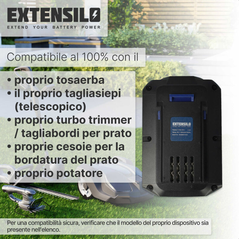 EXTENSILO batteria compatibile con Lux Tools AC 36-40, AC36-40 tagliaerba,  robot tagliaerba (5000mAh, 36V, Li-Ion)