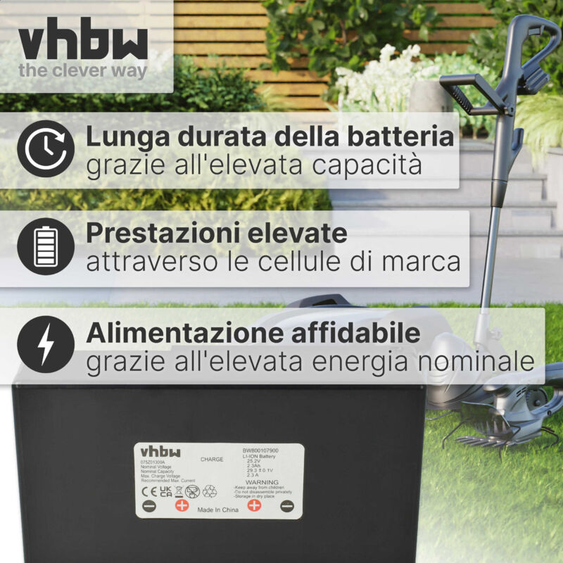 vhbw batteria sostituisce Zucchetti 075Z61700A per tagliaerba, robot tagliaerba (2300mAh, 25,2V, Li-Ion