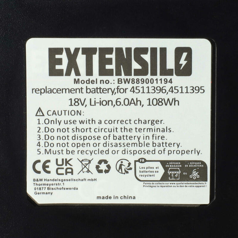 EXTENSILO batteria compatibile con Einhell GC-LC 18/20 utensile elettrico,  aspirapolvere a umido/asciutto (6000 mAh, Li-Ion, 18 V)