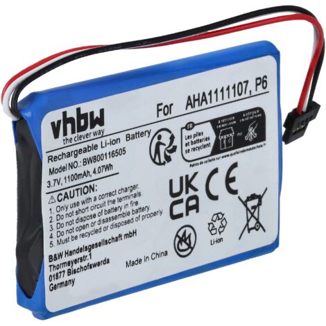vhbw batteria sostituisce TomTom P6, AHA11111010, AHA1111107 per navigatore GPS (1100mAh, 3,7V, Li-Ion)