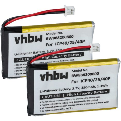 vhbw 2x batteria sostituisce Sena ICP40/25/40P per auricolari cuffie wireless (350mAh, 3,7V, Li-Poly) (1/5)