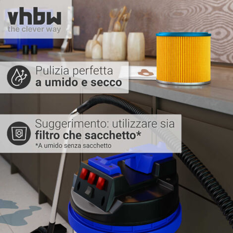Vhbw Filtro A Pieghe Per Aspirapolvere Einhell Inox 1300 Plus, 1250, 1450 - Rotondo, Blu/Giallo, 18,8x16,5 Cm