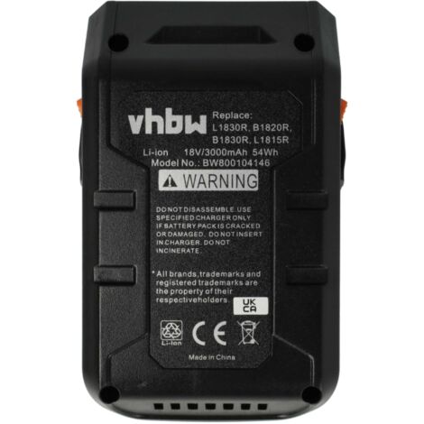 vhbw 2x batteria compatibile con Ridgid R840086, R840087 utensile elettrico (3000 mAh, Li-Ion, 18 V)