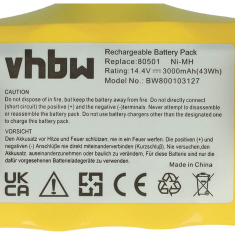 vhbw batteria compatibile con iRobot Roomba 620, 625, 630, 650  aspirapolvere, Home Cleaner (3000mAh, 14,4V, NiMH)