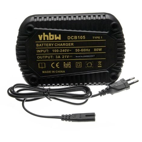 vhbw caricabatterie compatibile con Dewalt DCB180, DCB181, DCB181-XJ,  DCB120, DCB121, DCB125, DCB182, CL3.C18S batterie Li-Ion di attrezzi