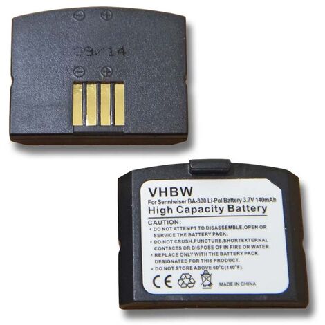vhbw batteria sostituisce Sennheiser 500898 HC-BA300 per auricolari cuffie wireless BA-300 140mAh, 3,7V, Li-Poly 523306 BA300 