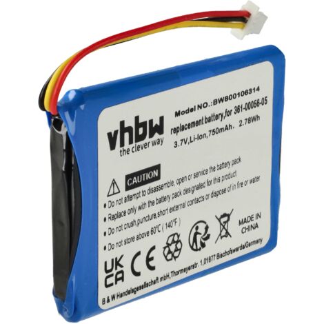vhbw batteria sostituisce Garmin 361-00056-05, 361-00056-11 per navigatore GPS (750mAh, 3,7V, Li-Ion)