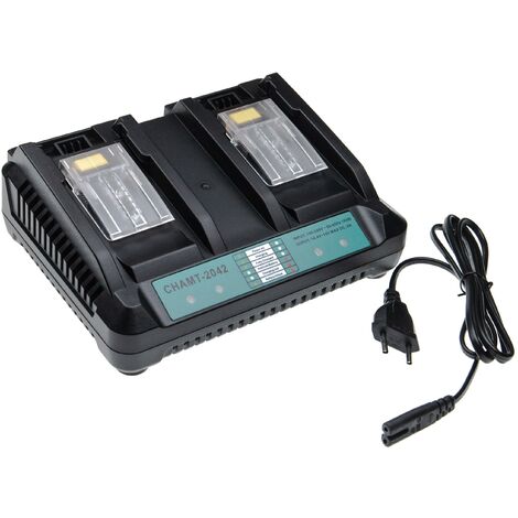 vhbw caricabatterie duale compatibile con Makita HP457DWE, HR162DRFXW, HP458DRFX, HP458 DZ, HR202DRFX, HR202D, HR202DZK batterie Li-Ion di attrezzi (1/5)