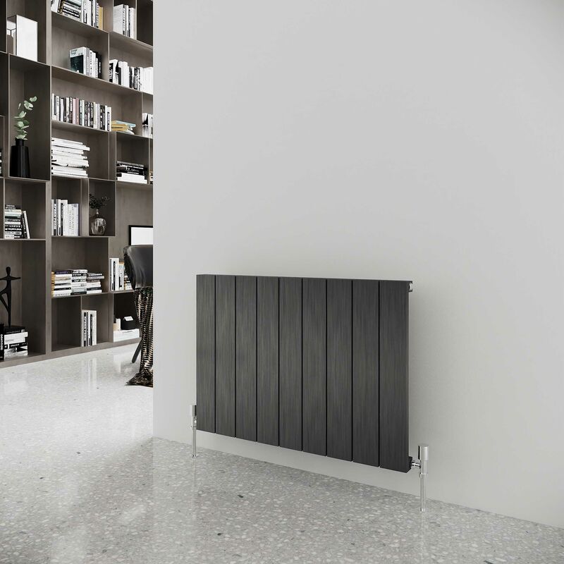 Reina Casina Single Horizontal Aluminium Radiator 600mm H x 850mm W - Satin  Black
