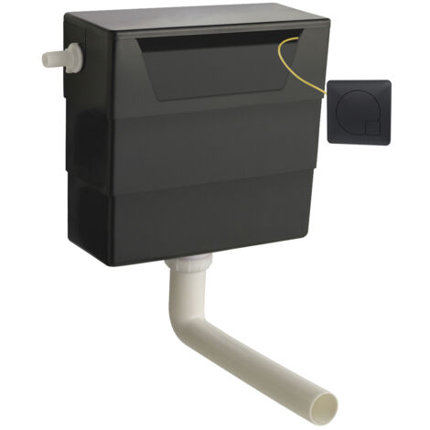 Nuie Front and Top Access Concealed Toilet Dual Flush Cistern with Black Flush Plate