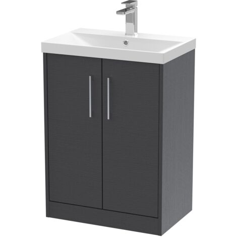 Hudson Reed Juno Floor Standing 2-Door Vanity Unit with Basin 3 600mm Wide - Graphite Grey (1/5)