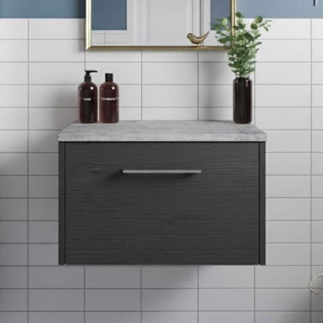 Hudson Reed Juno Wall Hung 1-Drawer Vanity Unit with Bellato Grey Worktop 600mm Wide - Graphite Grey (1/5)
