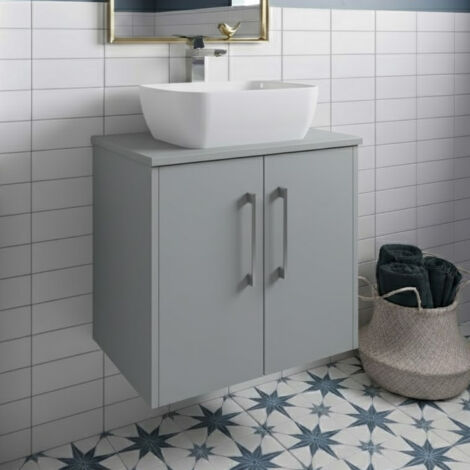 Hudson Reed Juno Wall Hung 2-Door Vanity Unit with Worktop 600mm Wide - Coastal Grey (1/5)
