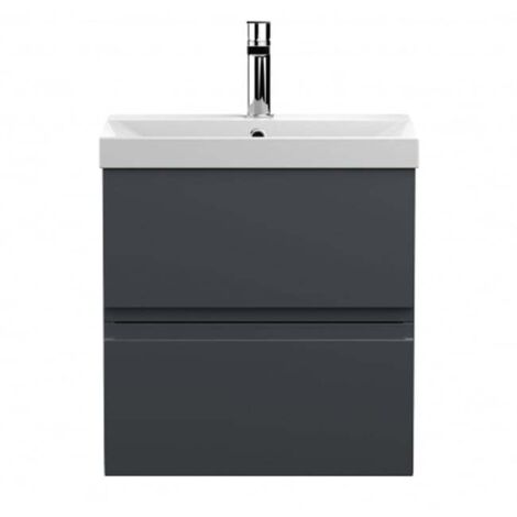 Hudson Reed Urban Satin Soft Black 500mm Wall Hung 2 Drawer Vanity Unit and Thin Edge Ceramic Basin - URB1402D (1/5)