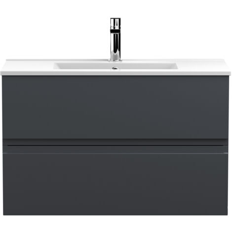 Hudson Reed Urban Wall Hung 2-Drawer Vanity Unit with Basin 2 Satin Anthracite - 800mm Wide