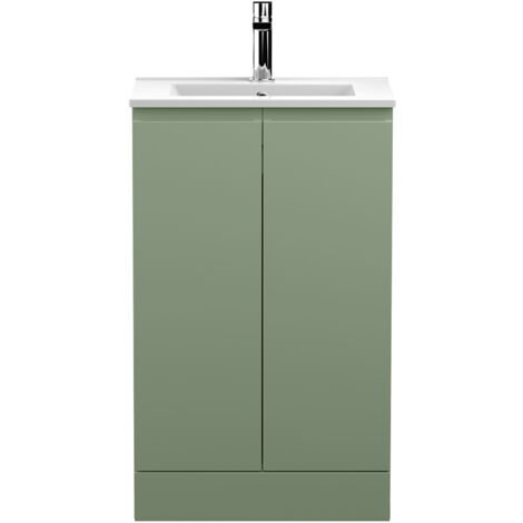Hudson Reed Urban Floor Standing 2-Door Vanity Unit with Basin 2 Satin Green - 500mm Wide (1/5)