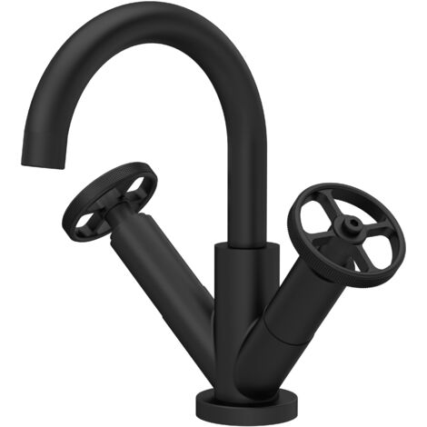 Hudson Reed Revolution Industrial Matt Black Mono Basin Mixer Tap with Waste - TIW415 (1/2)