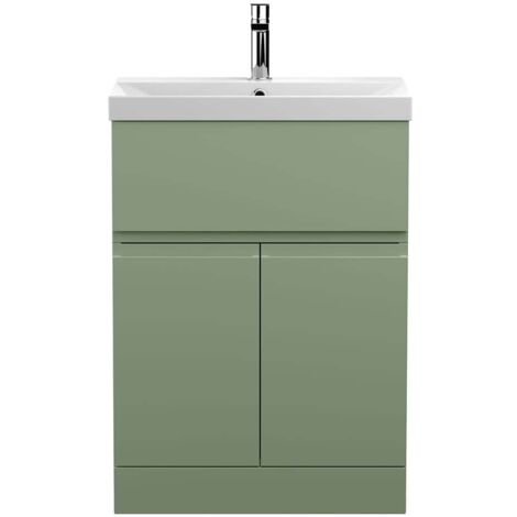 Hudson Reed Urban Floor Standing Vanity Unit with Basin 3 Satin Green - 600mm Wide (1/5)