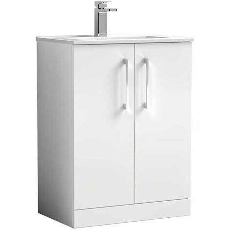 Nuie Arno Floor Standing 2-Door Vanity Unit with Basin-2 600mm Wide - Gloss White (1/5)