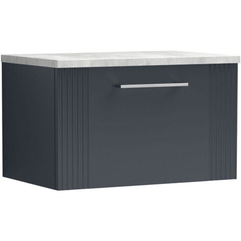 Nuie Deco Wall Hung 1-Drawer Vanity Unit with Bellato Grey Worktop ...