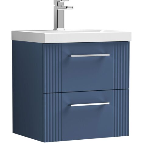 Nuie Deco Wall Hung 2-Drawer Vanity Unit with Basin-1 500mm Wide - Satin Blue